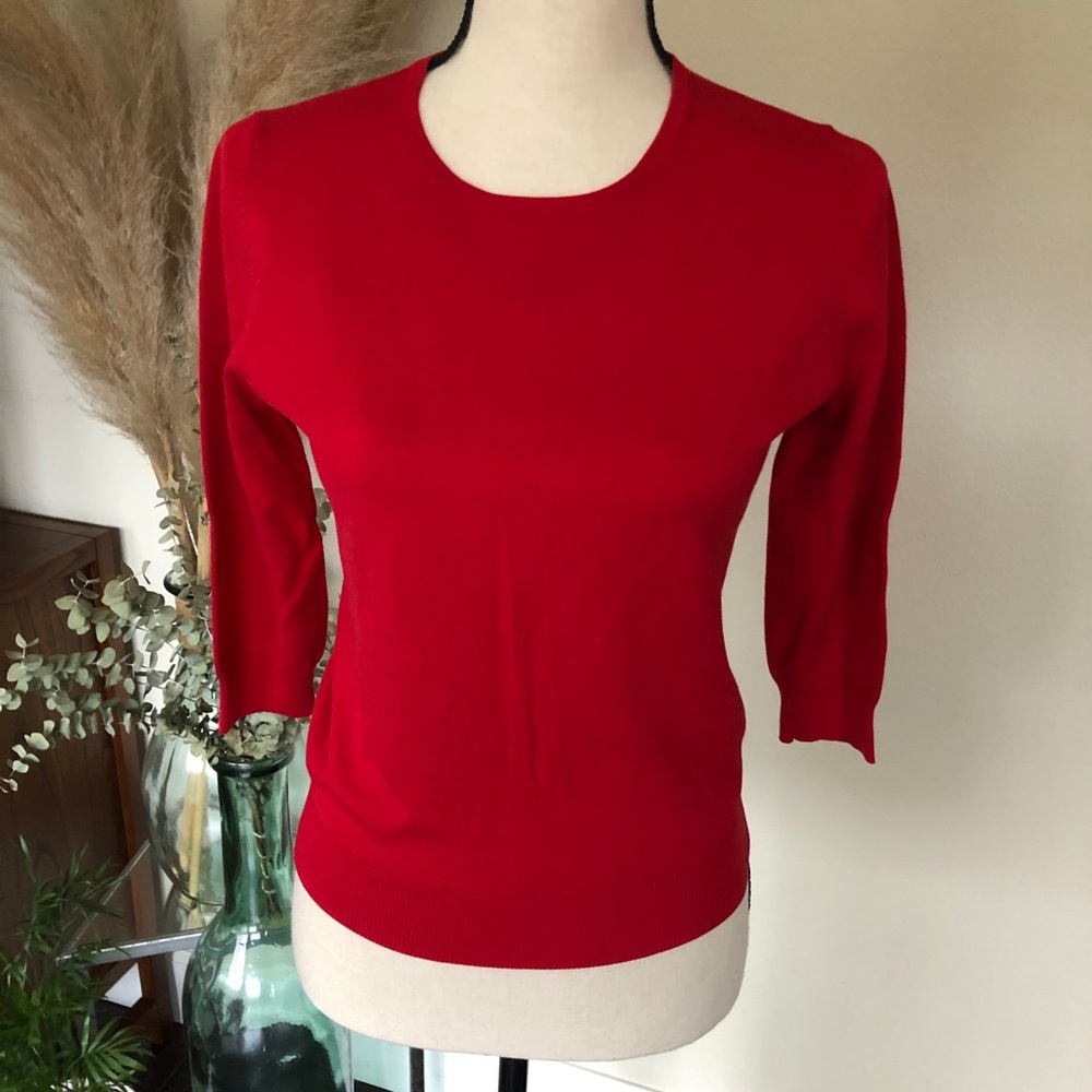 Red Sweater with 3/4 Sleeves & Pearl Closure Sz.S